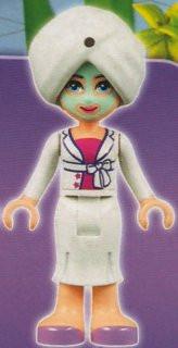 LEGO Minifigure-Sophie, White Long Skirt, Magenta Top with White Jacket, White Turban, Light Aqua Mask-Friends-FRND085-Creative Brick Builders